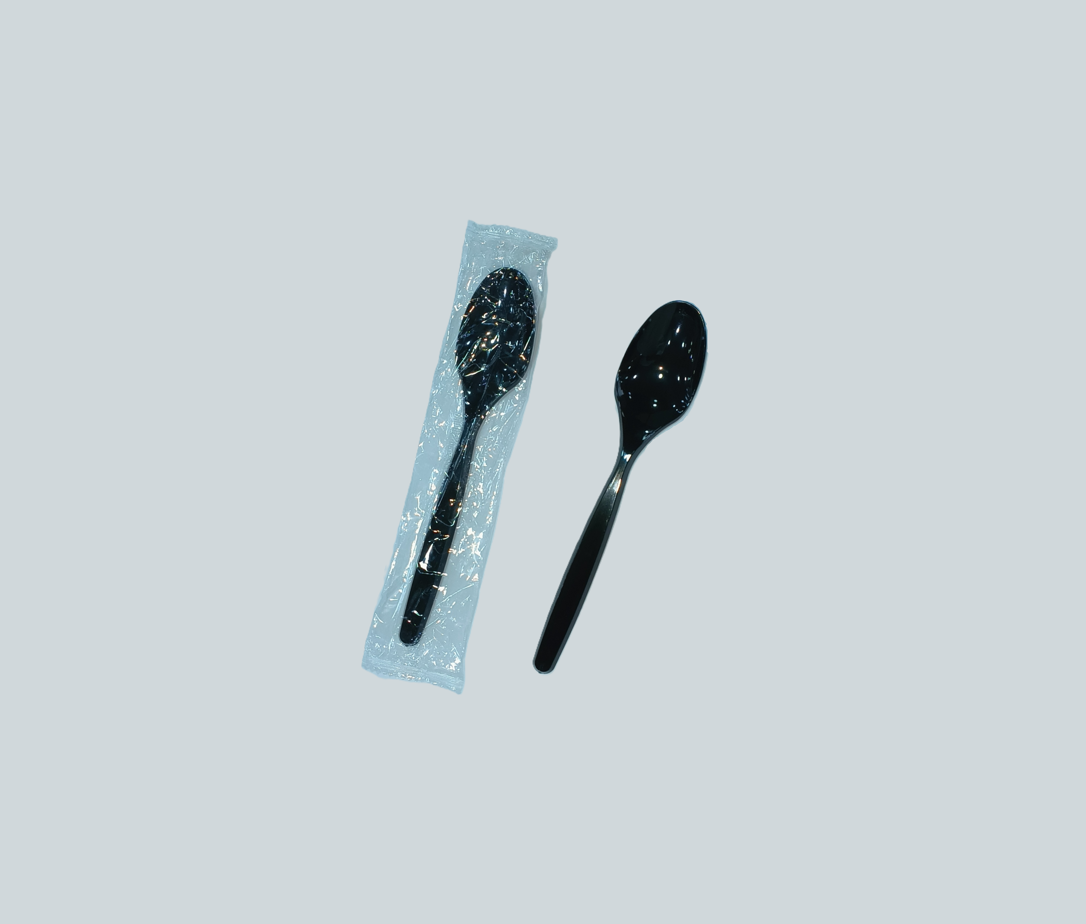 Single Wrapped Black Plastic Spoons